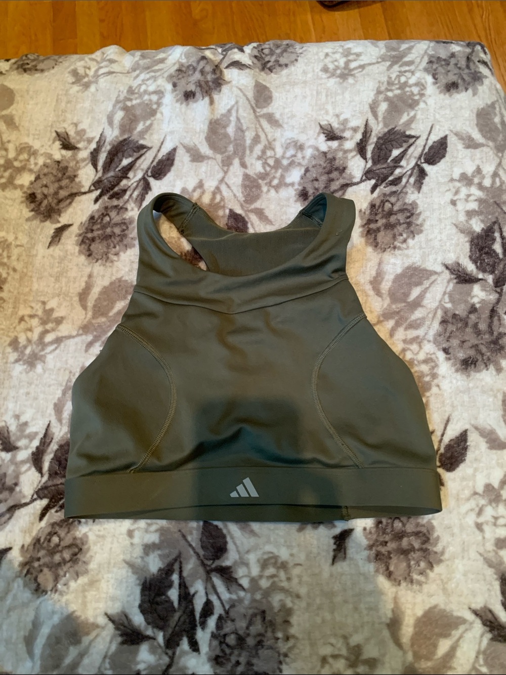 Women’s Adidas Olive Green High-Neck Racerback Sports Bra Small